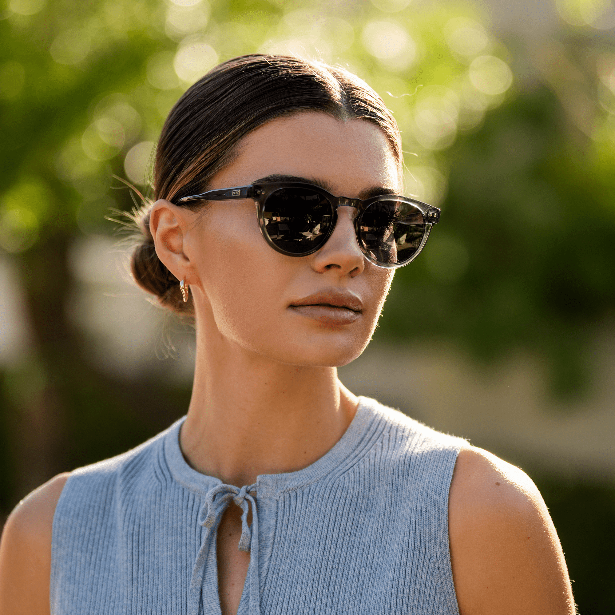 TATE Retro Round Unisex Sunglasses in Crystal Blue by WMP Eyewear
