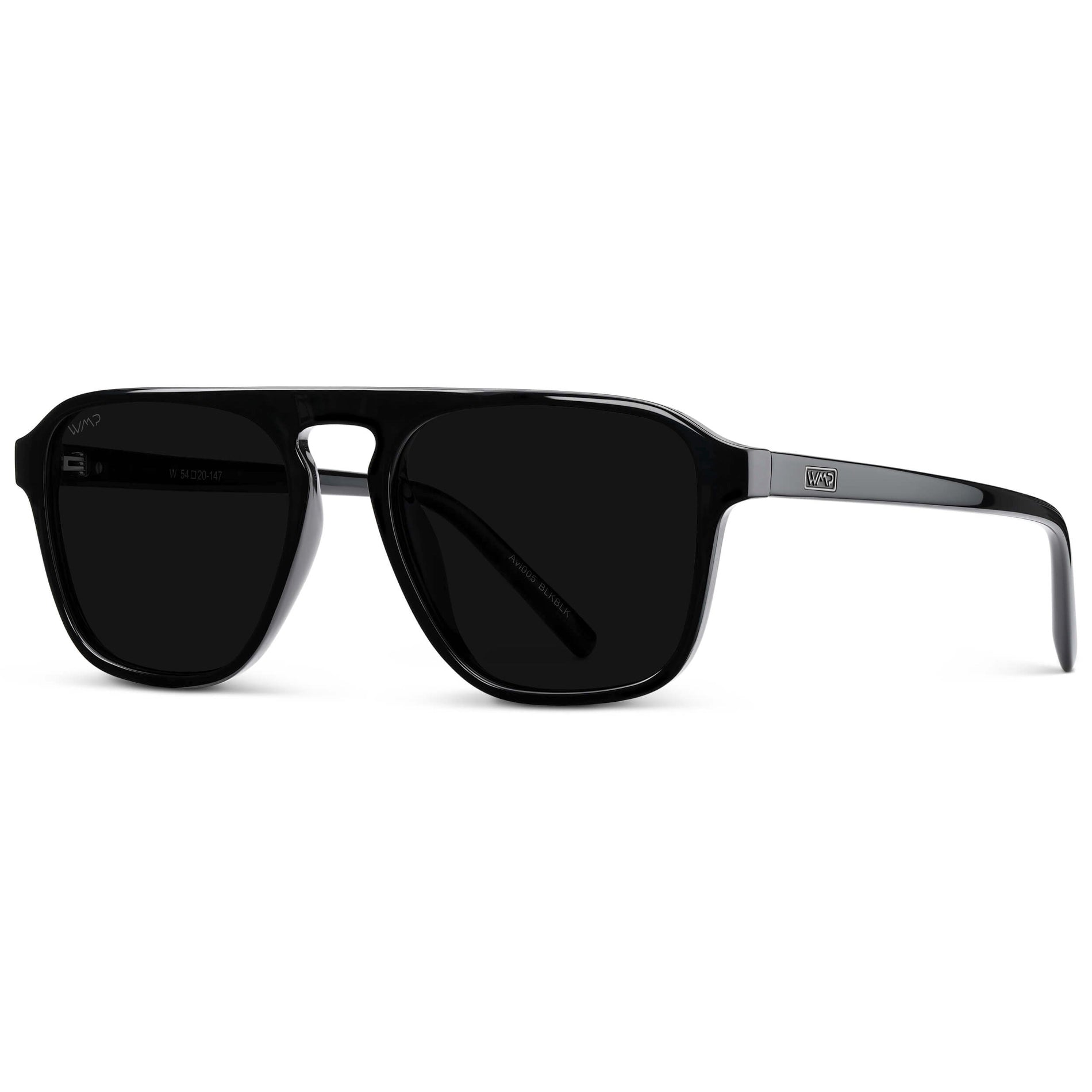 EMERSON Unisex Square Aviator Sunglasses in Triple Black by WMP Eyewear