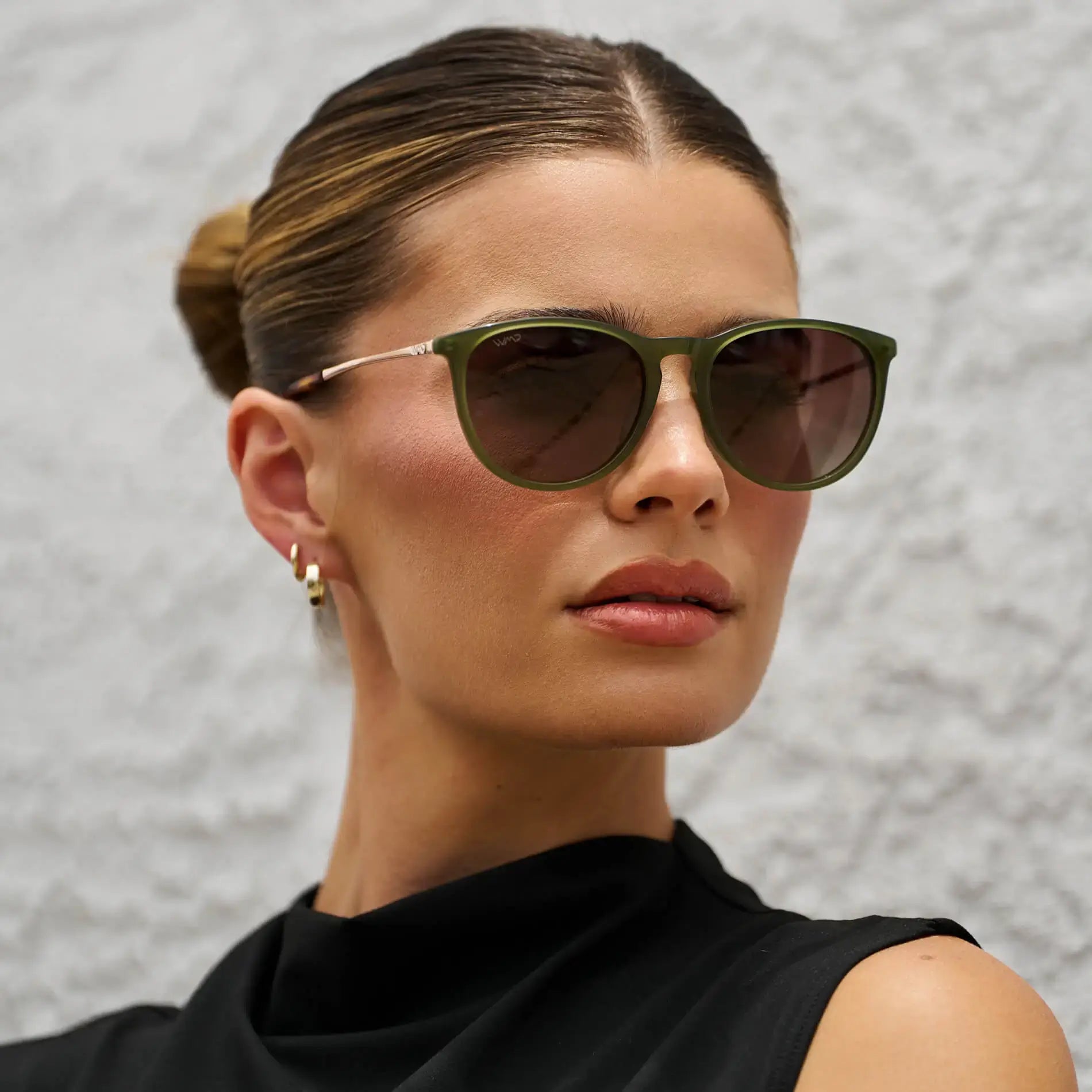 DREW Round Polarised Women's Sunglasses in Olive Green/Gold by WMP Eyewear