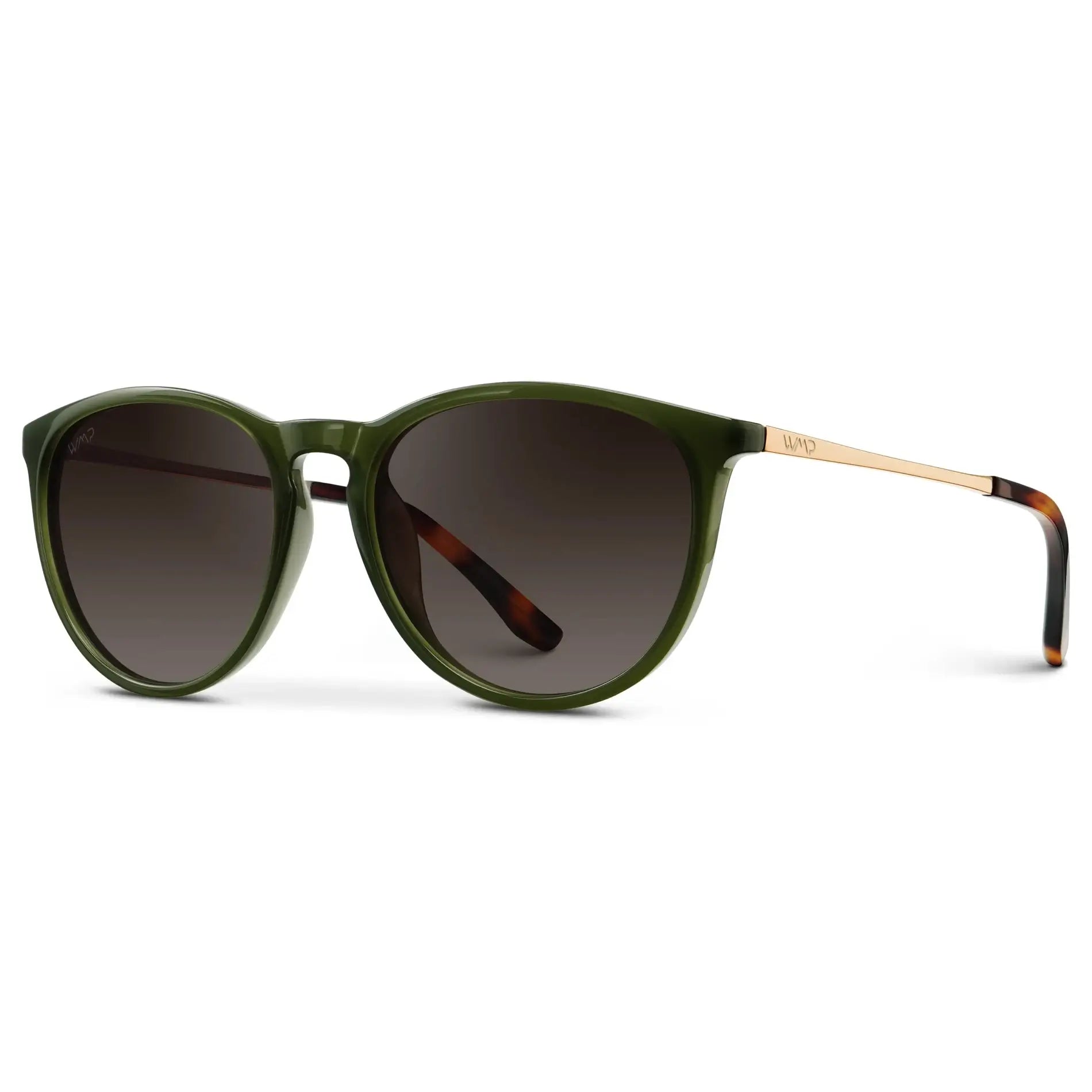 DREW Round Polarised Women's Sunglasses in Olive Green/Gold by WMP Eyewear