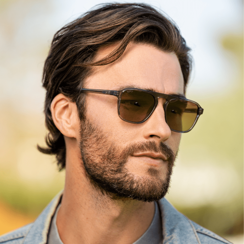 EMERSON Unisex Square Aviator Sunglasses in Crystal Graphite Grey by WMP Eyewear