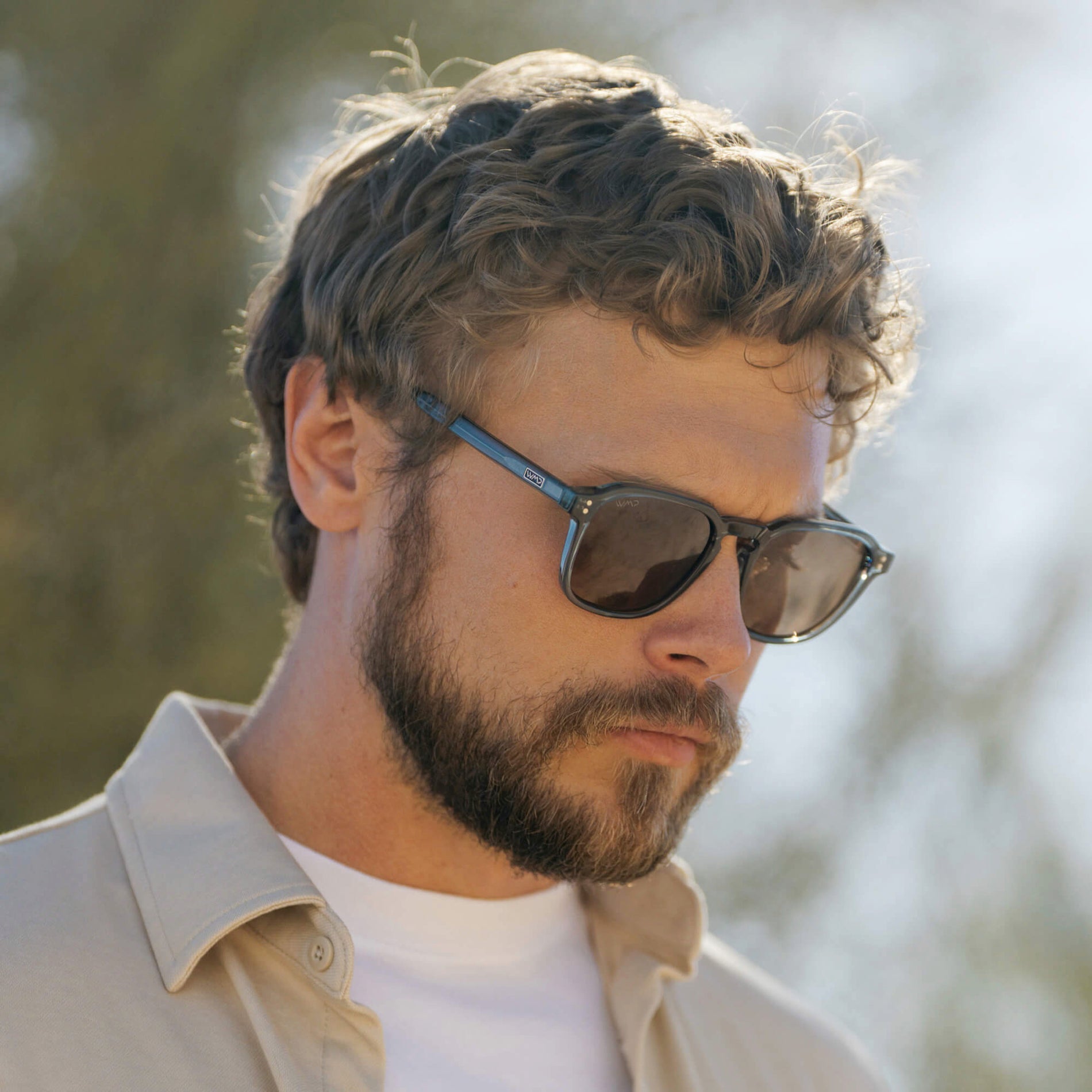 FRANCIS Men's Square Modern Retro Sunglasses in Crystal Stone Blue by WMP Eyewear