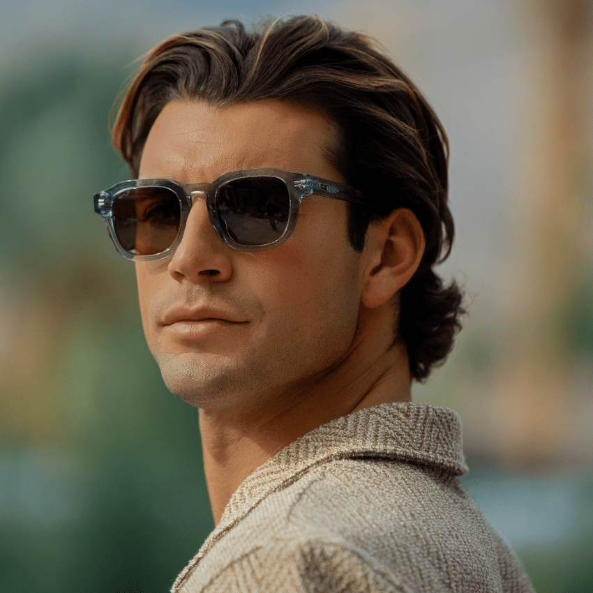 NELSON Retro Thick Framed Polarized Men's Sunglasses in Denim Blue by WMP Eyewear