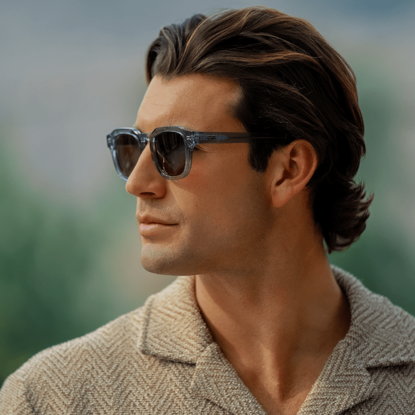 NELSON Retro Thick Framed Polarized Men's Sunglasses in Denim Blue by WMP Eyewear