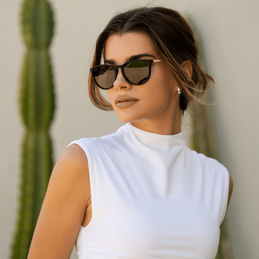 DREW Round Polarized Women's Sunglasses in Black/Gold by WMP Eyewear