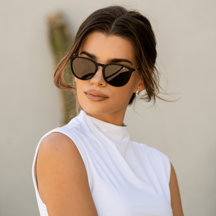 DREW Round Polarized Women's Sunglasses in Black/Gold by WMP Eyewear